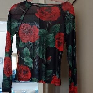 Floral Mesh Long Sleeve Top